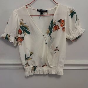 White Blouse with Flowers - Size XS